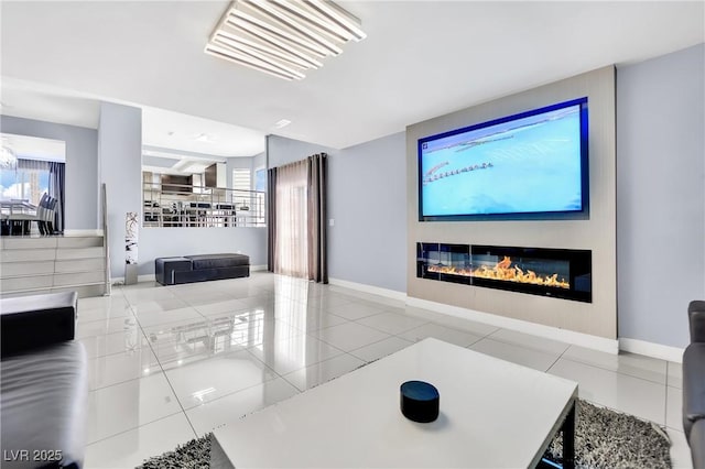 living room featuring light tile patterned floors