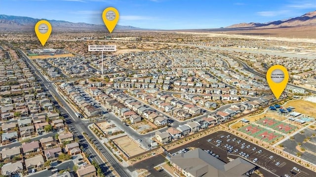 bird's eye view with a mountain view