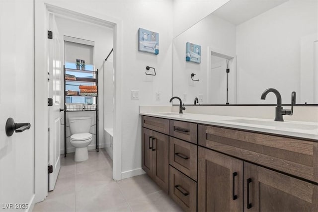 full bathroom featuring tile patterned flooring, vanity, toilet, and shower / bath combination