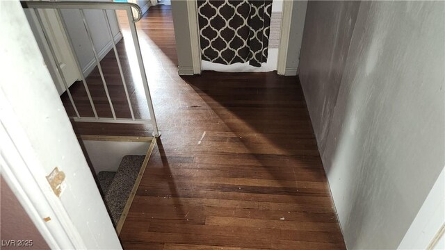 hallway featuring dark wood-type flooring