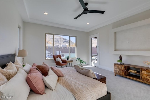 bedroom featuring carpet flooring and ceiling fan