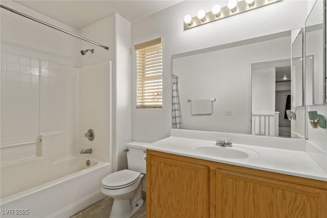 full bathroom featuring shower / bathing tub combination, vanity, toilet, and tile patterned flooring