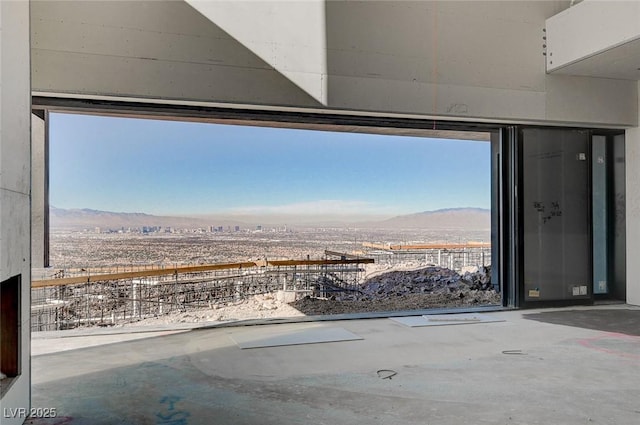 interior space with a mountain view