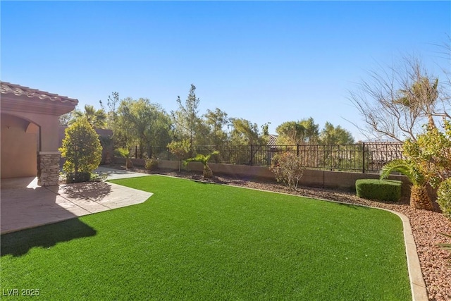 view of yard with a patio area and a fenced backyard