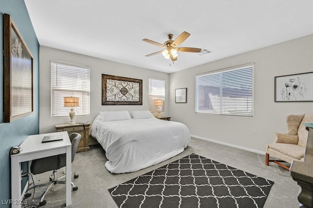 bedroom with carpet floors and ceiling fan