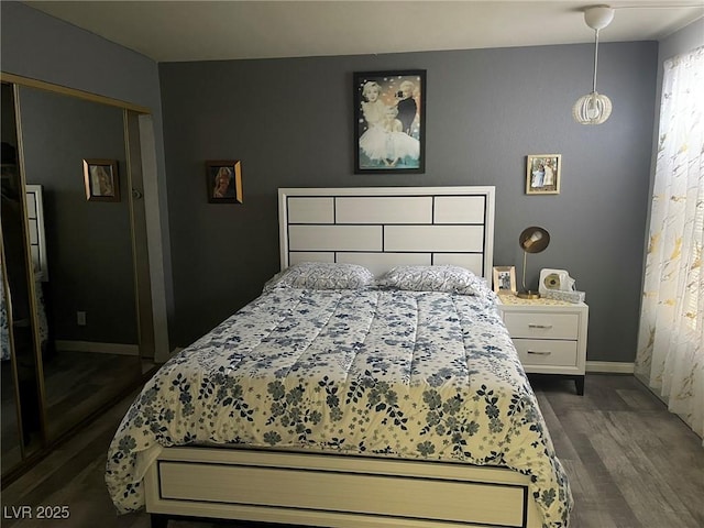 bedroom with a closet and dark wood-type flooring