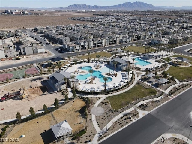 bird's eye view with a mountain view