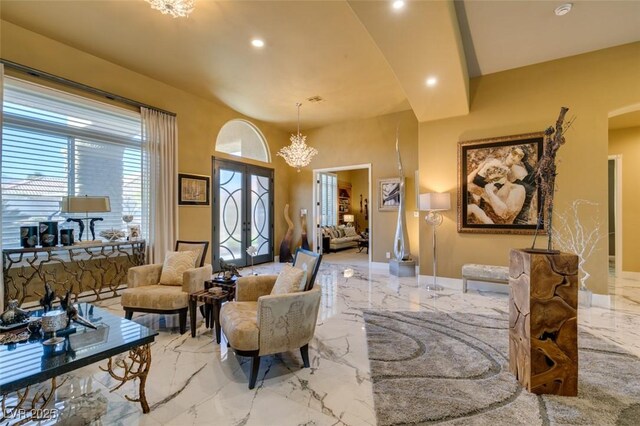 sitting room featuring french doors