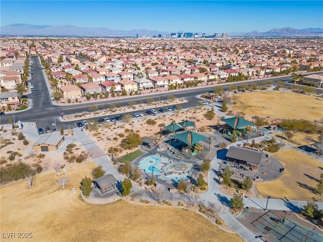 bird's eye view with a mountain view