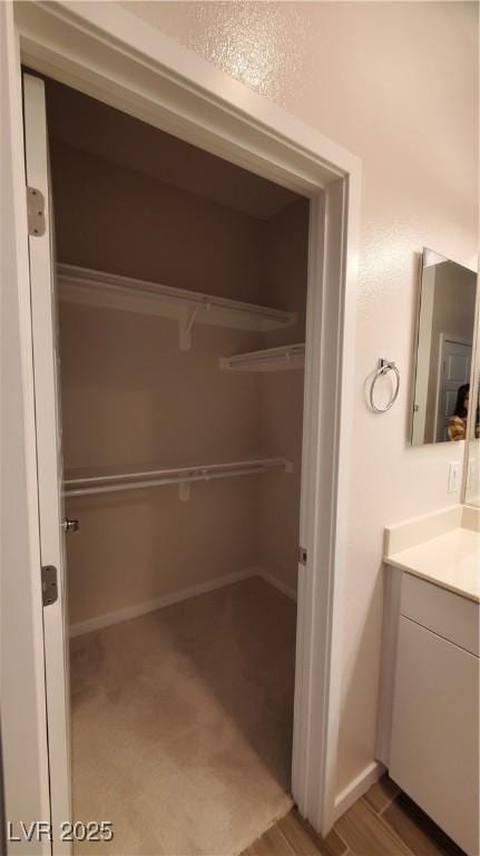 interior space featuring vanity and wood-type flooring