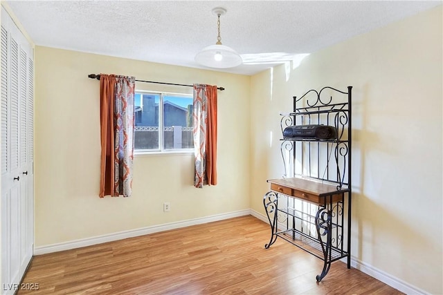 interior space with hardwood / wood-style flooring, a textured ceiling, and a closet