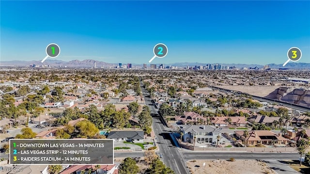 birds eye view of property featuring a mountain view