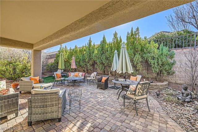 view of patio with an outdoor living space