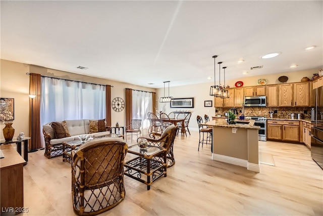 living room with light wood-type flooring