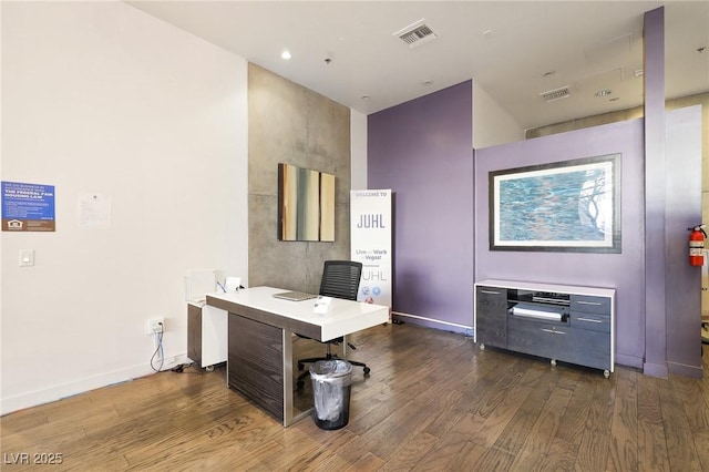 office space featuring dark wood-type flooring