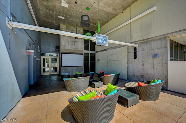 view of patio with french doors and an outdoor hangout area