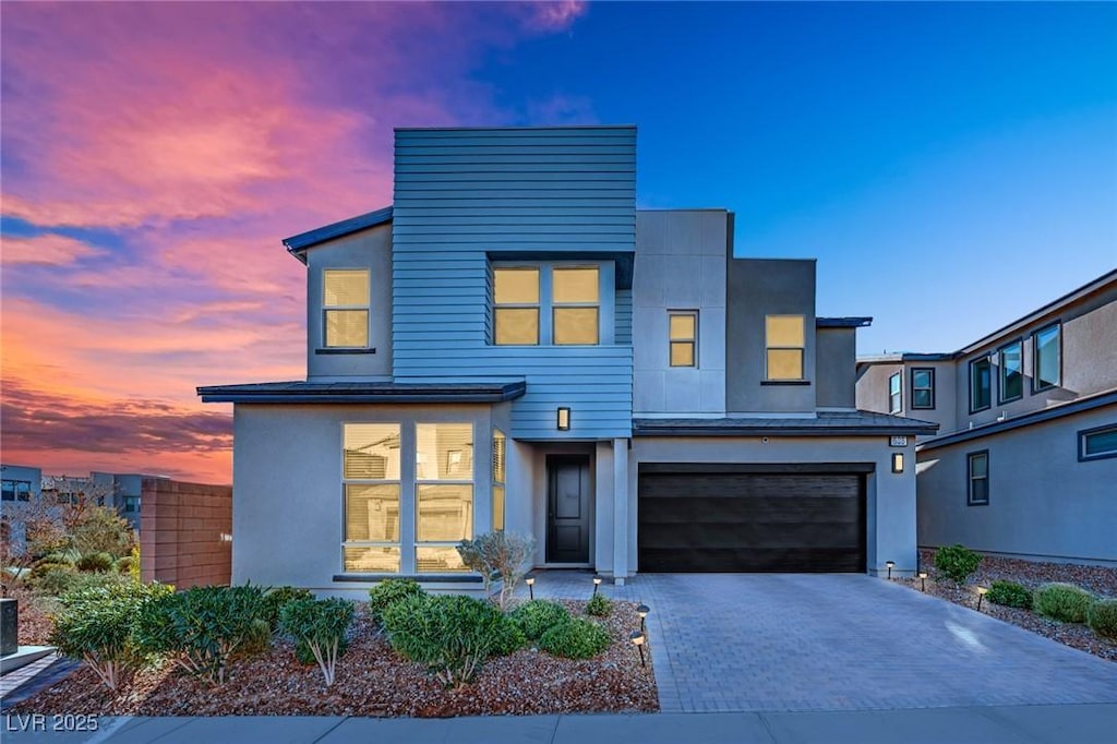 contemporary home featuring a garage