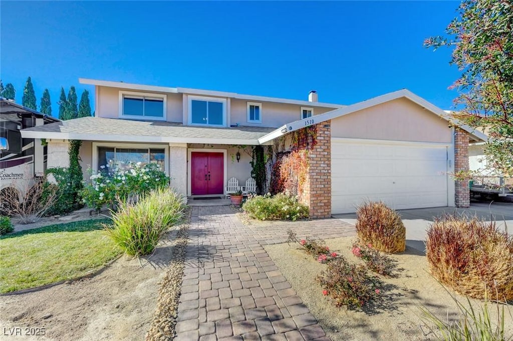 front facade with a garage