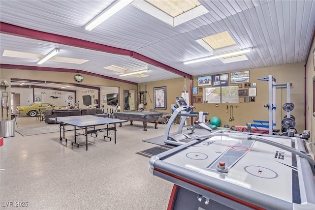 game room with lofted ceiling and billiards