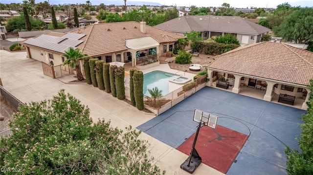 view of swimming pool with a fenced backyard, a patio, and a gazebo