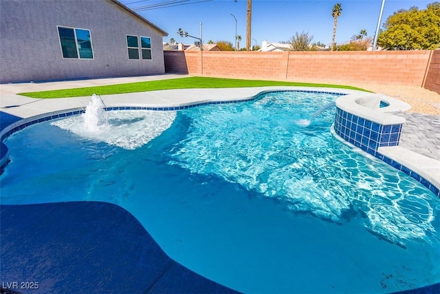 view of pool with pool water feature