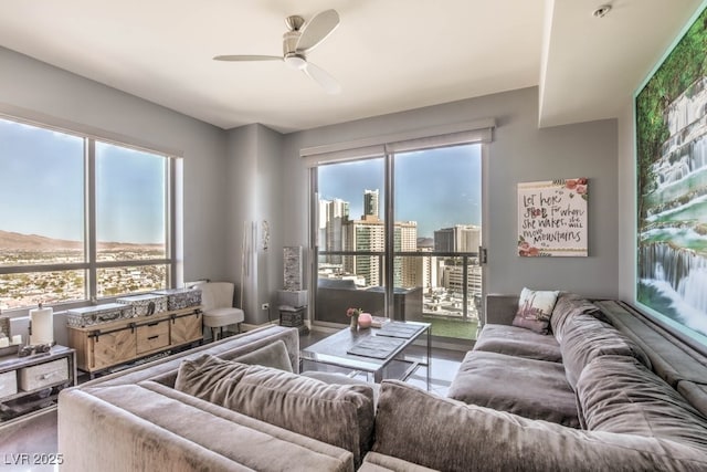 living room with ceiling fan