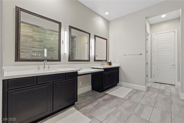 bathroom featuring vanity and walk in shower