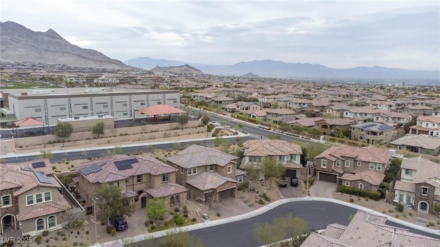 aerial view featuring a residential view and a mountain view