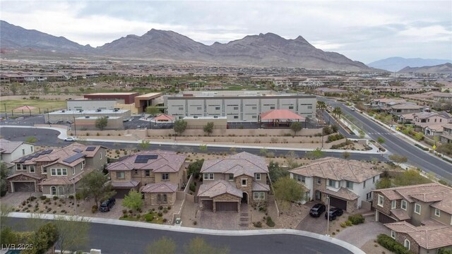 aerial view featuring a residential view and a mountain view