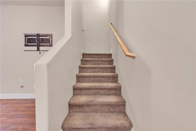 staircase featuring hardwood / wood-style flooring