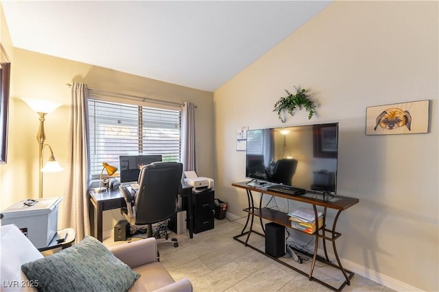 office space featuring vaulted ceiling