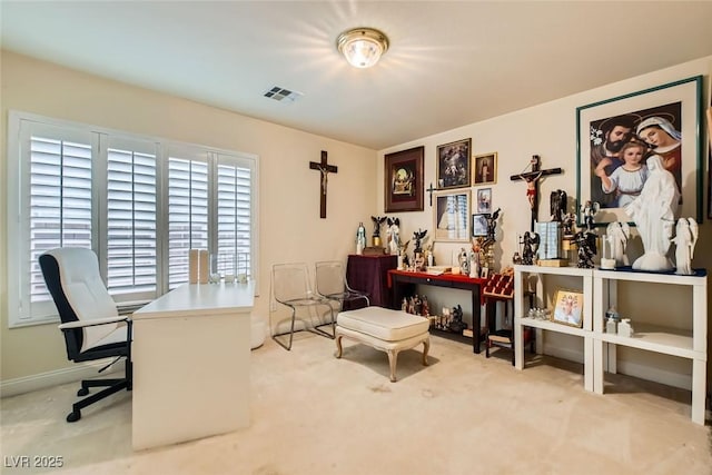 view of carpeted home office