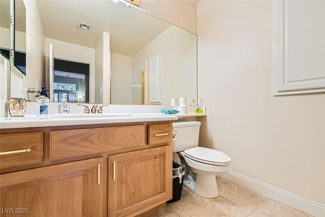 bathroom featuring toilet, vanity, and tile patterned floors