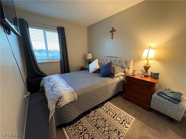 bedroom featuring carpet floors and a textured ceiling