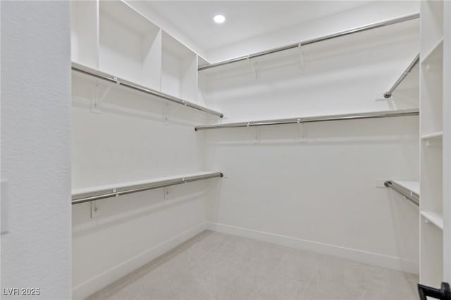 spacious closet featuring light carpet