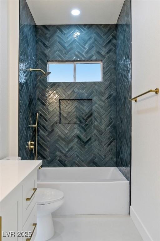 full bathroom featuring tile patterned flooring, shower / tub combination, vanity, and toilet