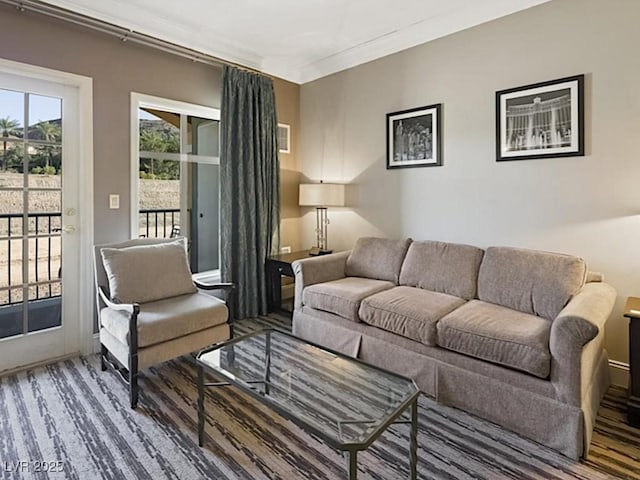 living room featuring ornamental molding