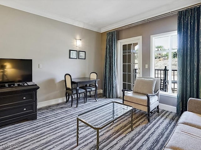 living room featuring ornamental molding