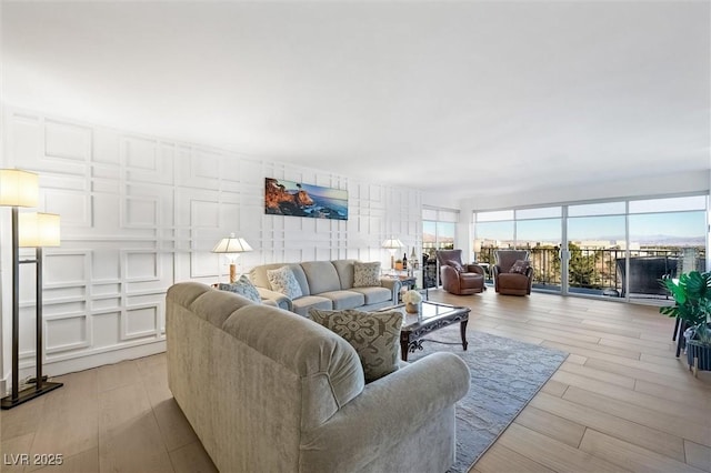 living room with light wood-type flooring