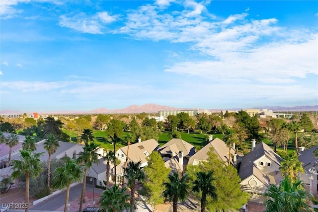 birds eye view of property featuring a mountain view