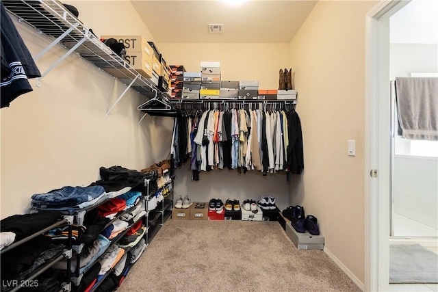 walk in closet with carpet floors