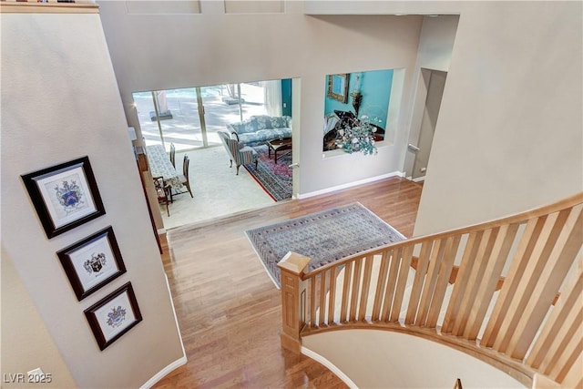 stairway with wood-type flooring