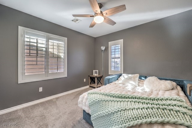 bedroom featuring ceiling fan and carpet flooring