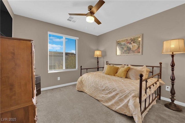 bedroom featuring ceiling fan and carpet flooring