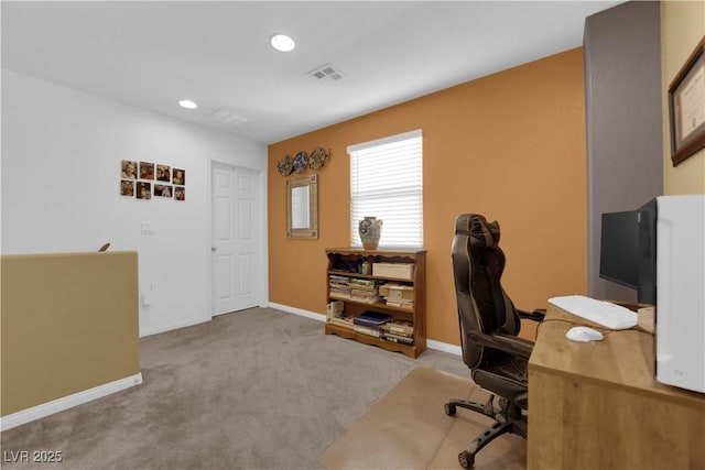 office space with light colored carpet