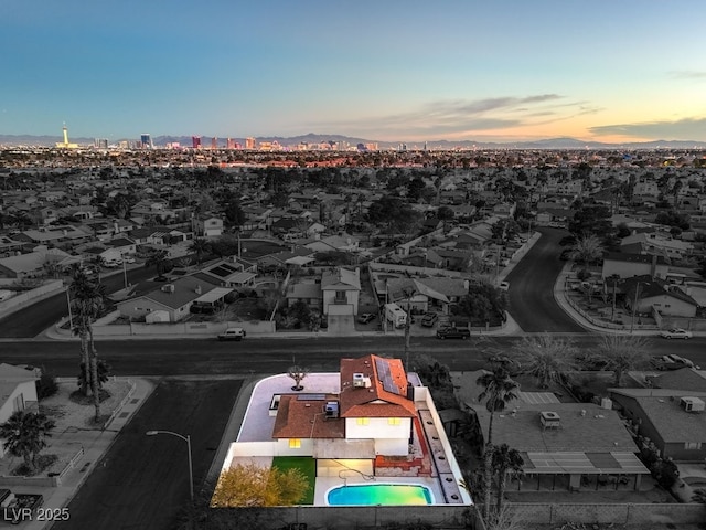 view of aerial view at dusk