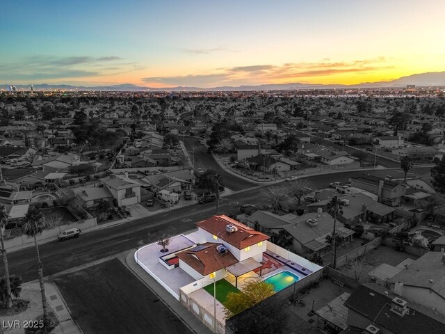 view of aerial view at dusk