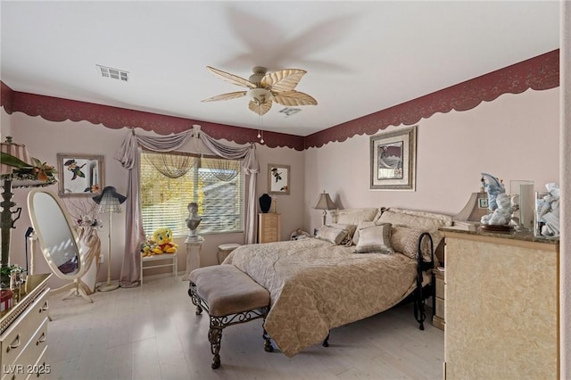 bedroom featuring ceiling fan and light hardwood / wood-style floors