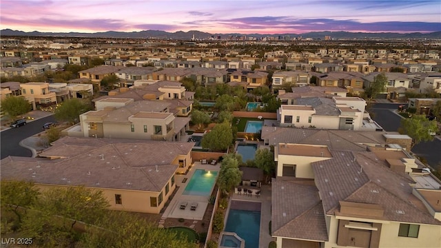 view of aerial view at dusk