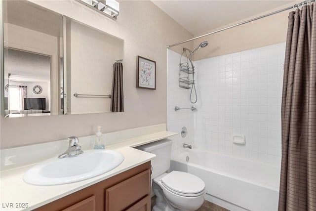 full bathroom featuring vanity, toilet, and shower / bath combo